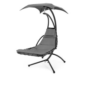 Single Person Sturdy Modern Chaise Lounger Hammock Chair Porch Swing (Color: Grey)