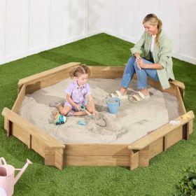Outdoor Kid's Octagonal Sandbox in Wood Finish (Color: Natural)