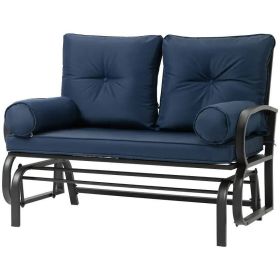 Outdoor Garden Patio Rocking Glider Chair Loveseat with Cushions (Color: Navy Blue)
