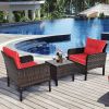 3-Piece Brown PE Rattan Outdoor Dining Patio Furniture Set with Cushions