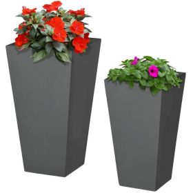 Set of 2 Modern Lightweight Outdoor Flower Pot Planters 22-in and 18-in (Color: Grey)