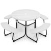 Outdoor Metal and HDPE Picnic Table Bench Set with Umbrella Hole - Seats 8