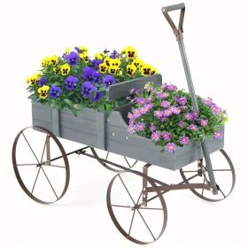 Pine - Metal Garden Planting Cart with Wheels - Double Section Plant Bed, 33 lbs Weight Capacity, 4 Swivel Wheels & Easy Grip Handle (Color: Grayish)