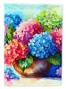 Hydrangeas in Watercolor House Flag Large Porch Sleeve Pole Decorative Outside Yard Banner Artwork Wall Hanging, Polyester, House Size, Multicolor