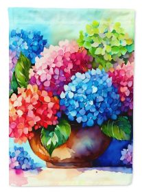 Hydrangeas in Watercolor House Flag Large Porch Sleeve Pole Decorative Outside Yard Banner Artwork Wall Hanging, Polyester, House Size, Multicolor (Default: Default)