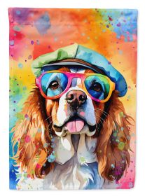 Cavalier Spaniel Hippie Dawg House Flag Large Porch Sleeve Pole Decorative Outside Yard Banner Artwork Wall Hanging, Polyester, House Size, Multicolor (Default: Default)