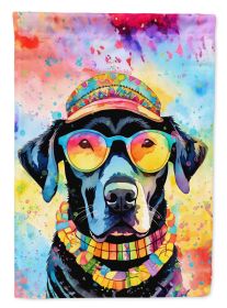 Black Labrador Hippie Dawg House Flag Large Porch Sleeve Pole Decorative Outside Yard Banner Artwork Wall Hanging, Polyester, House Size, Multicolor (Default: Default)