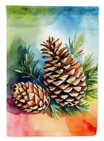 Maine White Pine Cone and Tassels in Watercolor House Flag Large Porch Sleeve Pole Decorative Outside Yard Banner Artwork Wall Hanging, Polyester (Default: Default)