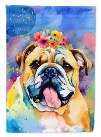 English Bulldog Hippie Dawg House Flag Large Porch Sleeve Pole Decorative Outside Yard Banner Artwork Wall Hanging, Polyester, House Size, Multicolor (Default: Default)