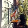 Giraffe House Flag Large Porch Sleeve Pole Decorative Outside Yard Banner Artwork Wall Hanging, Polyester, House Size, Multicolor