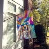 Bearded Collie Hippie Dawg House Flag Large Porch Sleeve Pole Decorative Outside Yard Banner Artwork Wall Hanging, Polyester, House Size, Multicolor