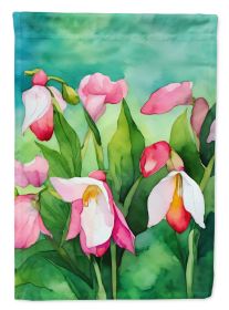 Minnesota Pink and White Lady s Slippers in Watercolor House Flag Large Porch Sleeve Pole Decorative Outside Yard Banner Artwork Wall Hanging (Default: Default)