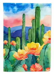 Arizona Saguaro Cactus Blossom in Watercolor House Flag Large Porch Sleeve Pole Decorative Outside Yard Banner Artwork Wall Hanging, Polyester (Default: Default)