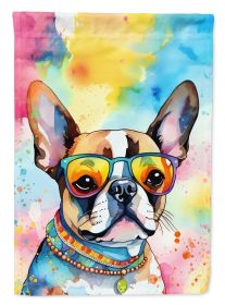 Boston Terrier Hippie Dawg House Flag Large Porch Sleeve Pole Decorative Outside Yard Banner Artwork Wall Hanging, Polyester, House Size, Multicolor (Default: Default)