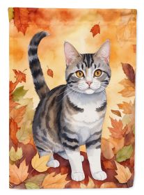 American Wirehair Cat in Fall Leaves Garden Flag Mailbox Flag Decorative Yard Flag Banner Outside Patio Artwork Yard Flower Beds, Garden Size (Default: Default)