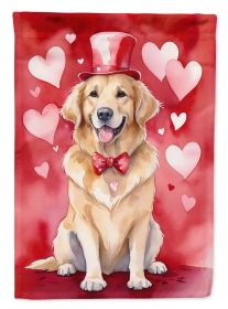 Golden Retriever My Valentine House Flag Large Porch Sleeve Pole Decorative Outside Yard Banner Artwork Wall Hanging, Polyester, House Size (Default: Default)