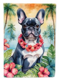 French Bulldog Luau House Flag Large Porch Sleeve Pole Decorative Outside Yard Banner Artwork Wall Hanging, Polyester, House Size, Multicolor (Default: Default)
