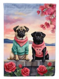 Pug Two Hearts House Flag Large Porch Sleeve Pole Decorative Outside Yard Banner Artwork Wall Hanging, Polyester, House Size, Multicolor (Default: Default)