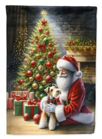 Fox Terrier and Santa Claus House Flag Large Porch Sleeve Pole Decorative Outside Yard Banner Artwork Wall Hanging, Polyester, House Size, Multicolor (Default: Default)