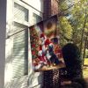 Bernese Mountain Dog and Santa Claus House Flag Large Porch Sleeve Pole Decorative Outside Yard Banner Artwork Wall Hanging, Polyester, House Size