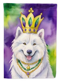 Samoyed King of Mardi Gras House Flag Large Porch Sleeve Pole Decorative Outside Yard Banner Artwork Wall Hanging, Polyester, House Size, Multicolor (Default: Default)