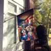 All American Lhasa Apso House Flag Large Porch Sleeve Pole Decorative Outside Yard Banner Artwork Wall Hanging, Polyester, House Size, Multicolor