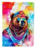 Hippie Animal Grizzly Bear House Flag Large Porch Sleeve Pole Decorative Outside Yard Banner Artwork Wall Hanging, Polyester, House Size, Multicolor