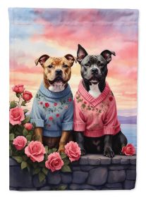 Staffordshire Bull Terrier Two Hearts House Flag Large Porch Sleeve Pole Decorative Outside Yard Banner Artwork Wall Hanging, Polyester, House Size (Default: Default)