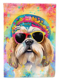 Shih Tzu Hippie Dawg House Flag Large Porch Sleeve Pole Decorative Outside Yard Banner Artwork Wall Hanging, Polyester, House Size, Multicolor (Default: Default)