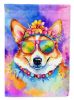 Corgi Hippie Dawg House Flag Large Porch Sleeve Pole Decorative Outside Yard Banner Artwork Wall Hanging, Polyester, House Size, Multicolor
