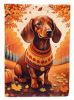 Dachshund Fall House Flag Large Porch Sleeve Pole Decorative Outside Yard Banner Artwork Wall Hanging, Polyester, House Size, Multicolor