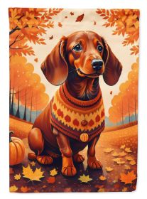 Dachshund Fall House Flag Large Porch Sleeve Pole Decorative Outside Yard Banner Artwork Wall Hanging, Polyester, House Size, Multicolor (Default: Default)