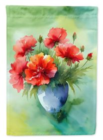 Ohio Scarlet Carnations in Watercolor House Flag Large Porch Sleeve Pole Decorative Outside Yard Banner Artwork Wall Hanging, Polyester, House Size (Default: Default)