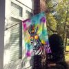 Hippie Animal Zebra House Flag Large Porch Sleeve Pole Decorative Outside Yard Banner Artwork Wall Hanging, Polyester, House Size, Multicolor