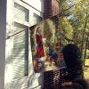 Doberman Pinscher and Santa Claus House Flag Large Porch Sleeve Pole Decorative Outside Yard Banner Artwork Wall Hanging, Polyester, House Size