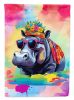 Hippie Animal Hippopotamus House Flag Large Porch Sleeve Pole Decorative Outside Yard Banner Artwork Wall Hanging, Polyester, House Size, Multicolor