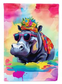 Hippie Animal Hippopotamus House Flag Large Porch Sleeve Pole Decorative Outside Yard Banner Artwork Wall Hanging, Polyester, House Size, Multicolor (Default: Default)