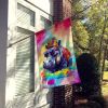 Hippie Animal Hippopotamus House Flag Large Porch Sleeve Pole Decorative Outside Yard Banner Artwork Wall Hanging, Polyester, House Size, Multicolor