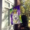 Samoyed King of Mardi Gras House Flag Large Porch Sleeve Pole Decorative Outside Yard Banner Artwork Wall Hanging, Polyester, House Size, Multicolor