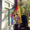 Hippie Animal Leopard House Flag Large Porch Sleeve Pole Decorative Outside Yard Banner Artwork Wall Hanging, Polyester, House Size, Multicolor