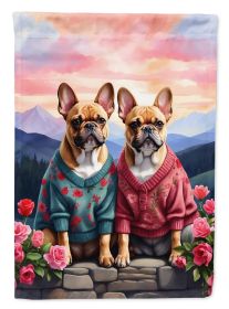 French Bulldog Two Hearts House Flag Large Porch Sleeve Pole Decorative Outside Yard Banner Artwork Wall Hanging, Polyester, House Size, Multicolor (Default: Default)