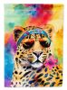 Hippie Animal Leopard House Flag Large Porch Sleeve Pole Decorative Outside Yard Banner Artwork Wall Hanging, Polyester, House Size, Multicolor