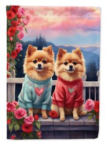 Pomeranian Two Hearts House Flag Large Porch Sleeve Pole Decorative Outside Yard Banner Artwork Wall Hanging, Polyester, House Size, Multicolor (Default: Default)