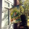 Green Heron House Flag Large Porch Sleeve Pole Decorative Outside Yard Banner Artwork Wall Hanging, Polyester, House Size, Multicolor