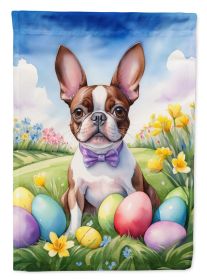 Boston Terrier Easter Egg Hunt House Flag Large Porch Sleeve Pole Decorative Outside Yard Banner Artwork Wall Hanging, Polyester, House Size (Default: Default)