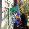 Hippie Animal Barn Owl House Flag Large Porch Sleeve Pole Decorative Outside Yard Banner Artwork Wall Hanging, Polyester, House Size, Multicolor
