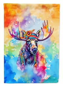 Hippie Animal Moose House Flag Large Porch Sleeve Pole Decorative Outside Yard Banner Artwork Wall Hanging, Polyester, House Size, Multicolor (Default: Default)