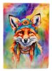 Hippie Animal Fox House Flag Large Porch Sleeve Pole Decorative Outside Yard Banner Artwork Wall Hanging, Polyester, House Size, Multicolor