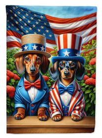 All American Dachshund House Flag Large Porch Sleeve Pole Decorative Outside Yard Banner Artwork Wall Hanging, Polyester, House Size, Multicolor (Default: Default)