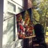 Labrador Retriever and Santa Claus House Flag Large Porch Sleeve Pole Decorative Outside Yard Banner Artwork Wall Hanging, Polyester, House Size
